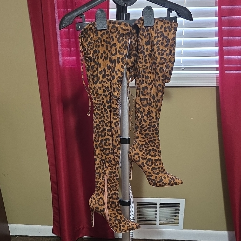Leopard Print Thigh High Boots